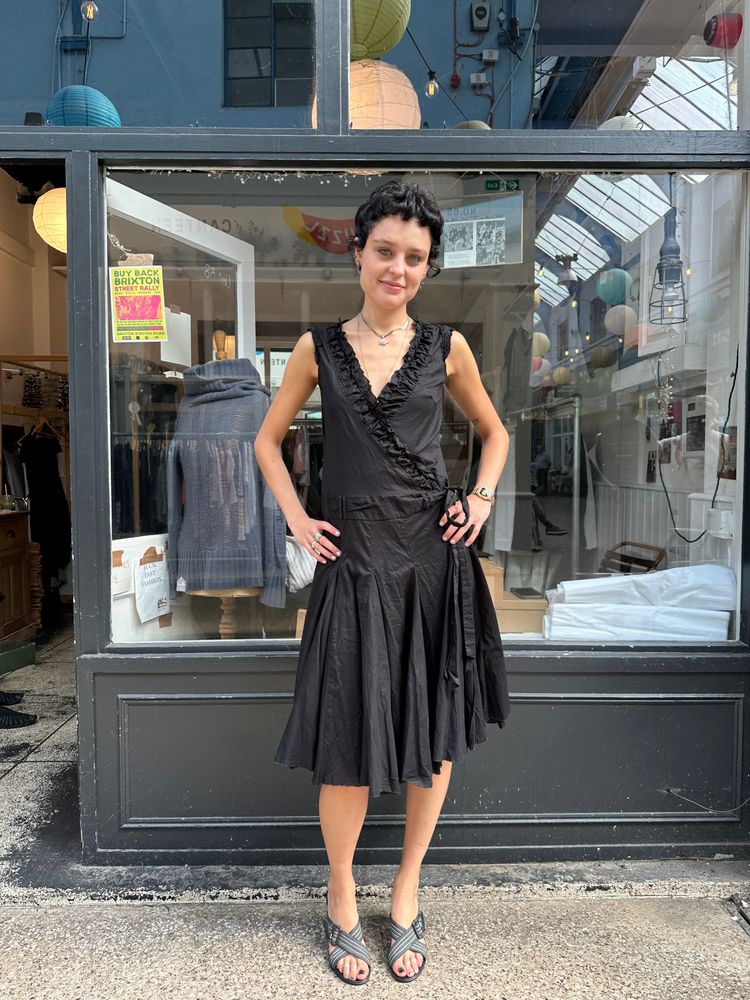 black cotton drop waist wrap dress image 1