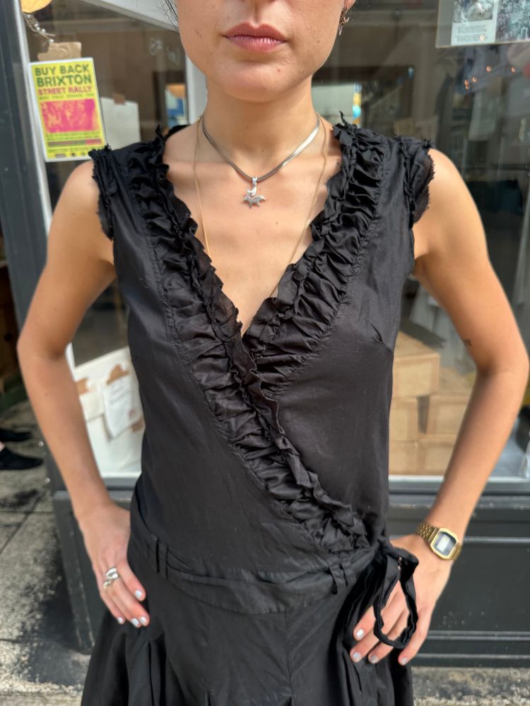 Immagine di black cotton drop waist wrap dress 3