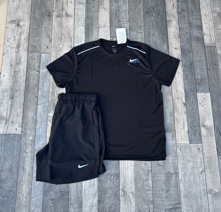 Nike Dri-Fit Miler T-shirt & Short Set ‘Black Graphic Print’ - Size Medium 