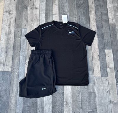 Nike Dri-Fit Miler T-shirt & Short Set ‘Black Graphic Print’ - Size Medium