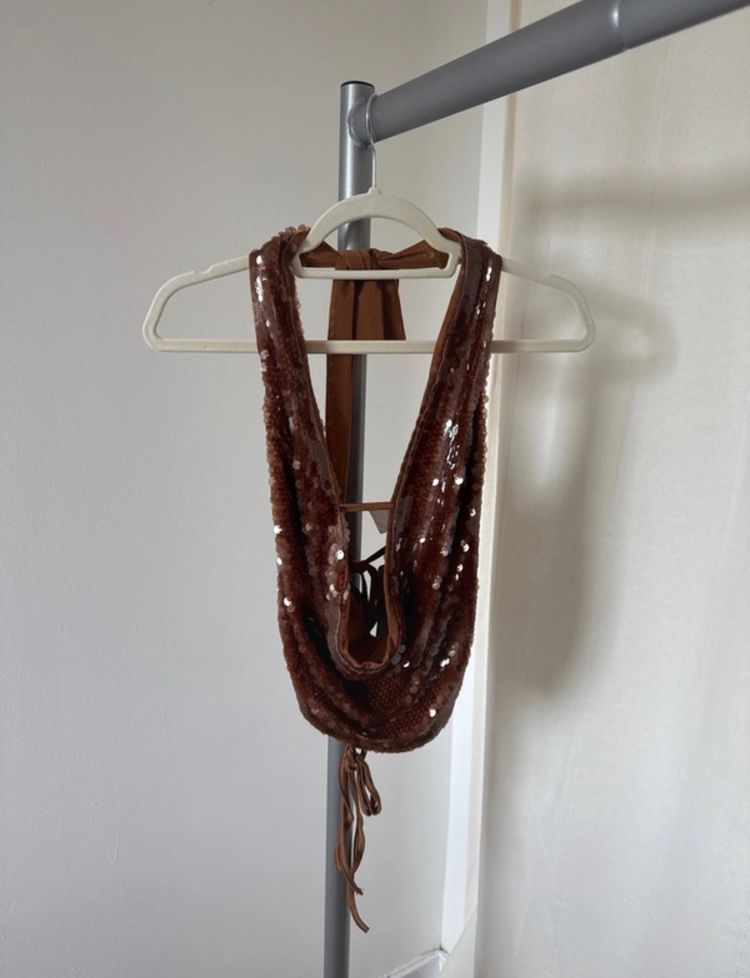 Brown Sequin Halter Top