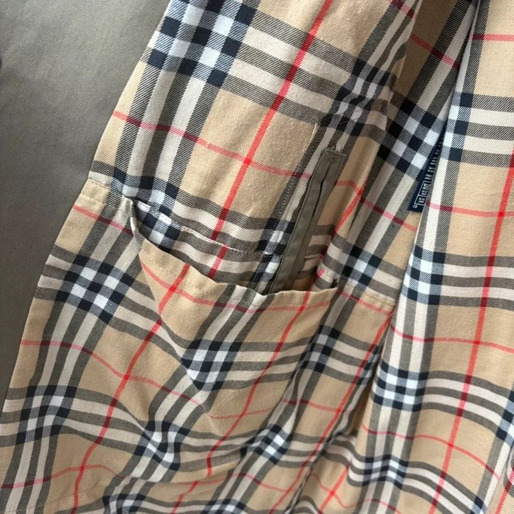 Burberry Vintage Olive Nova Check Lined Mac Trench Coat imagen 8