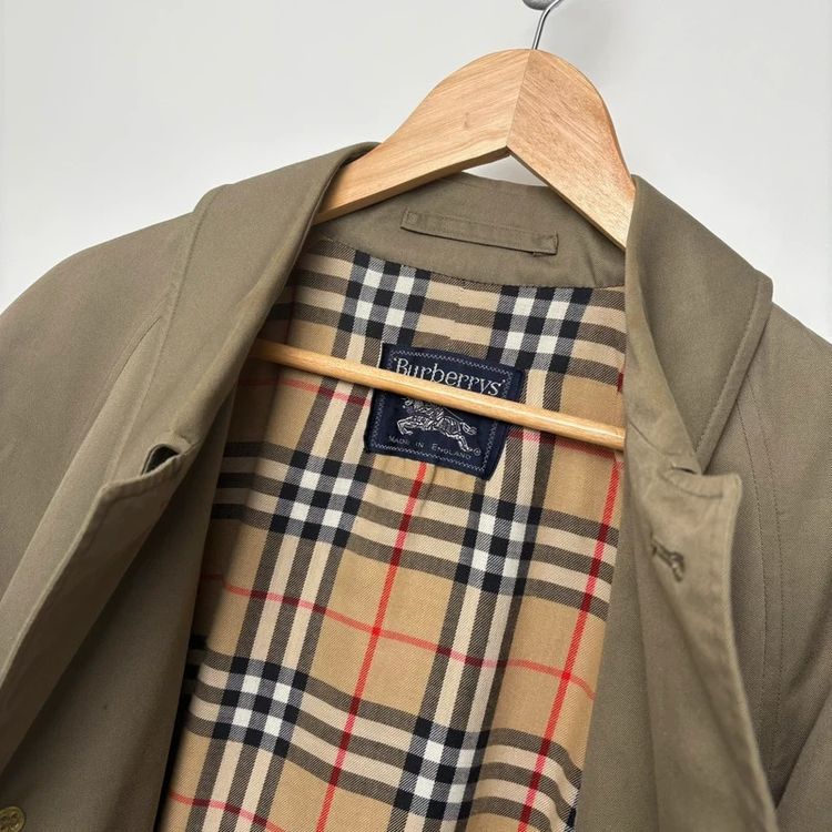 Burberry Vintage Olive Nova Check Lined Mac Trench Coat imagen 3