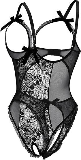 Black Lace And Mesh Bodysuit Lingerie image 2