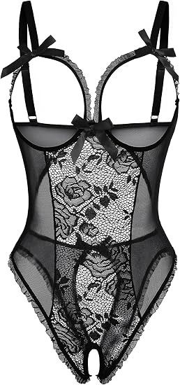 Black Lace And Mesh Bodysuit Lingerie