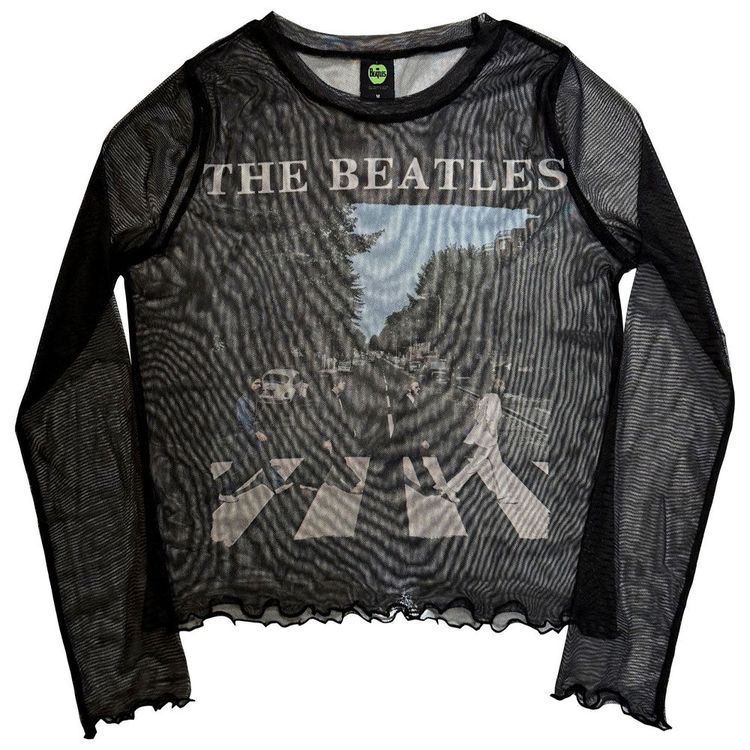 The Beatles Abbey Road And Logo Mesh Crop Top
