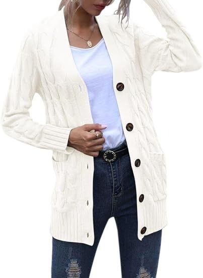 White Cable Knit Cardigan obraz 2