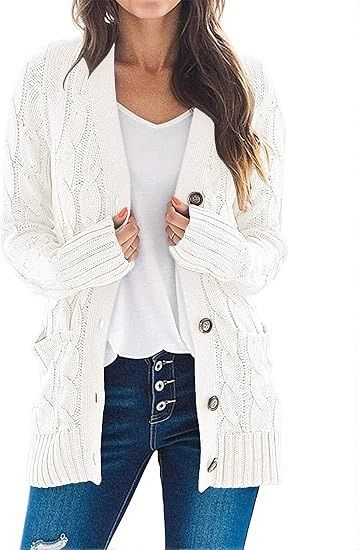 White Cable Knit Cardigan image 1