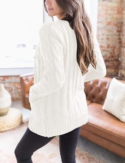 White Cable Knit Cardigan obraz 3