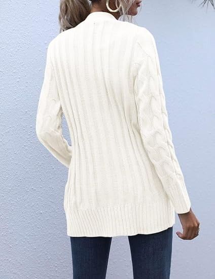 White Cable Knit Cardigan obraz 4