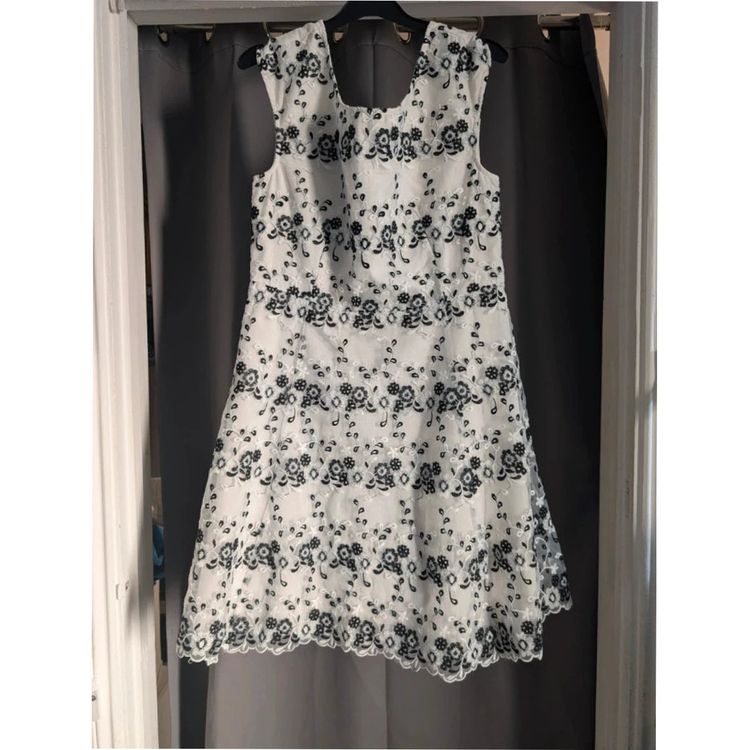 Yumi White Black Floral Embroidered Lace Mesh A-Line Dress UK 14 image 1