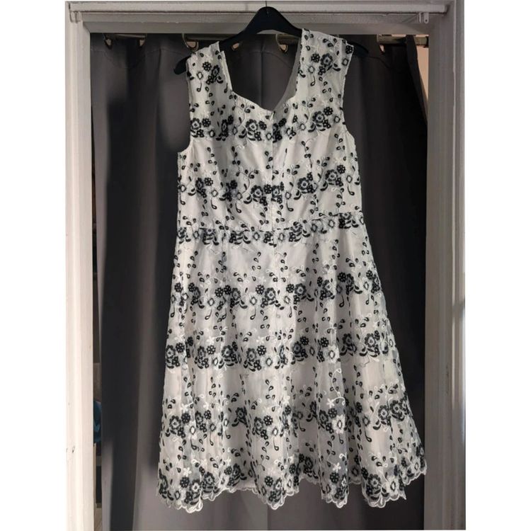 Yumi White Black Floral Embroidered Lace Mesh A-Line Dress UK 14 imagen 8