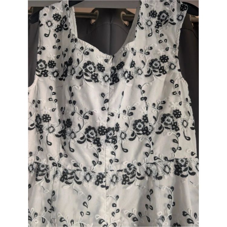 Yumi White Black Floral Embroidered Lace Mesh A-Line Dress UK 14 imagen 7