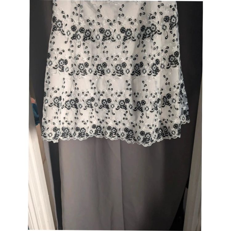 Yumi White Black Floral Embroidered Lace Mesh A-Line Dress UK 14 imagen 6