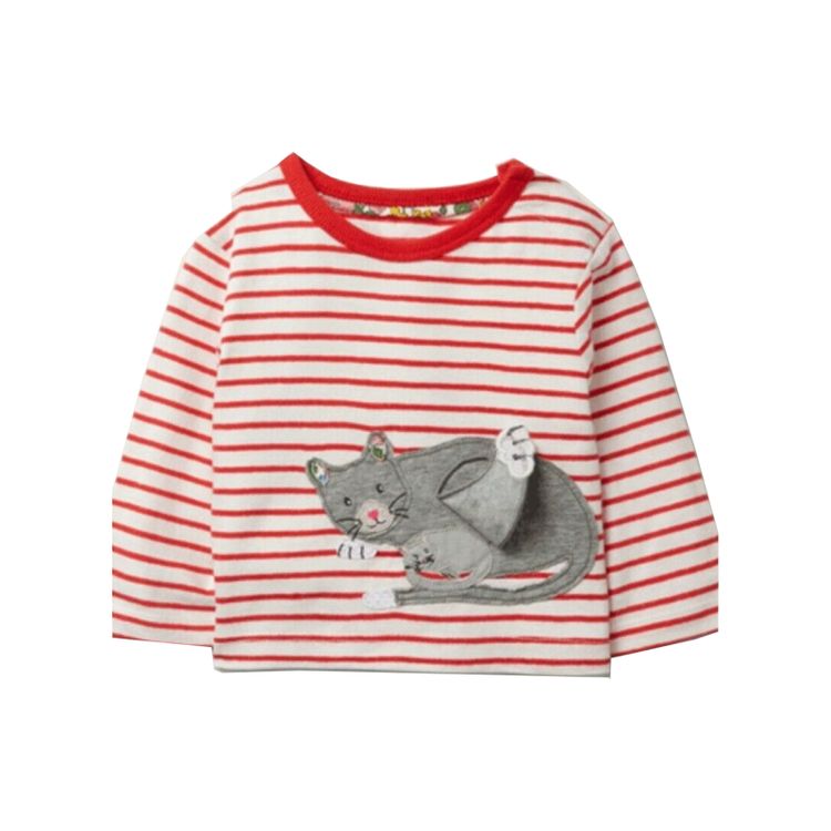 CAT Baby Boden Stripe Cat Applique Flap Top in Red Stripe product image