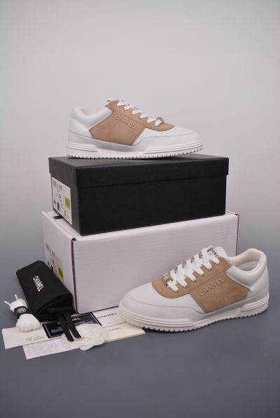 Chanel Beige And White Sneakers