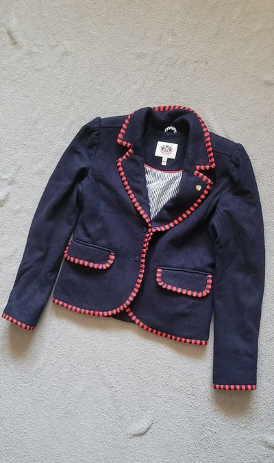 Navy Blazer Jacket With Red Trim