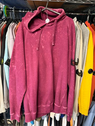 Stone Island burgundy red OVD acid wash hoodie large 25”p2p