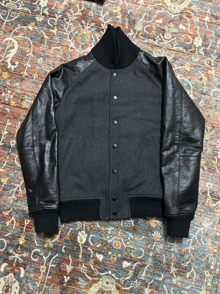 Black Varsity Jacket With Leather Sleeves