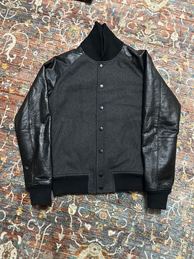 Black Varsity Jacket With Leather Sleeves