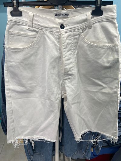 Stone Island White Denim Shorts