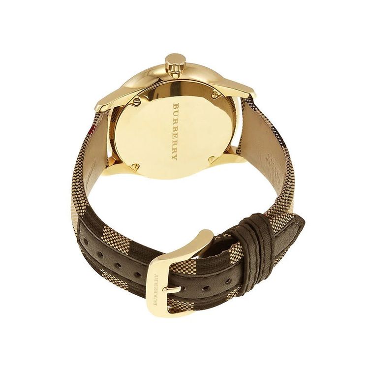 Burberry Men’s Watch Leather Multicolour Strap With Gold Dial And Gold Case BU10001 The City 8
