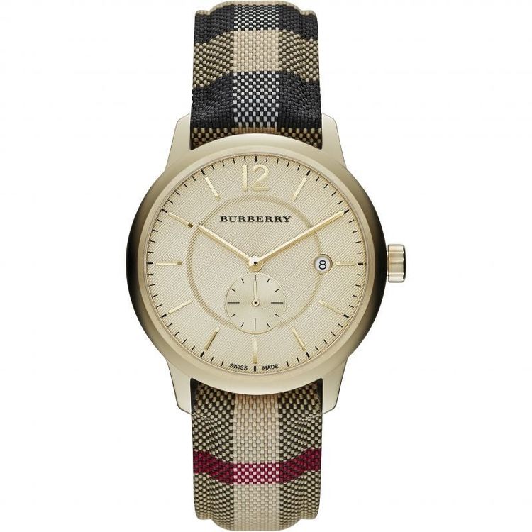 Burberry Burberry Men’s Watch Leather Multicolour Strap With Gold Dial And Gold Case BU10001 The City product image