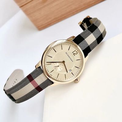 Burberry Men’s Watch Leather Multicolour Strap With Gold Dial And Gold Case BU10001 The City 5