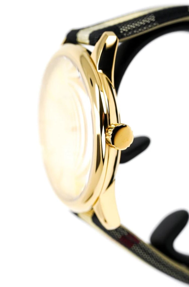 Burberry Men’s Watch Leather Multicolour Strap With Gold Dial And Gold Case BU10001 The City 4
