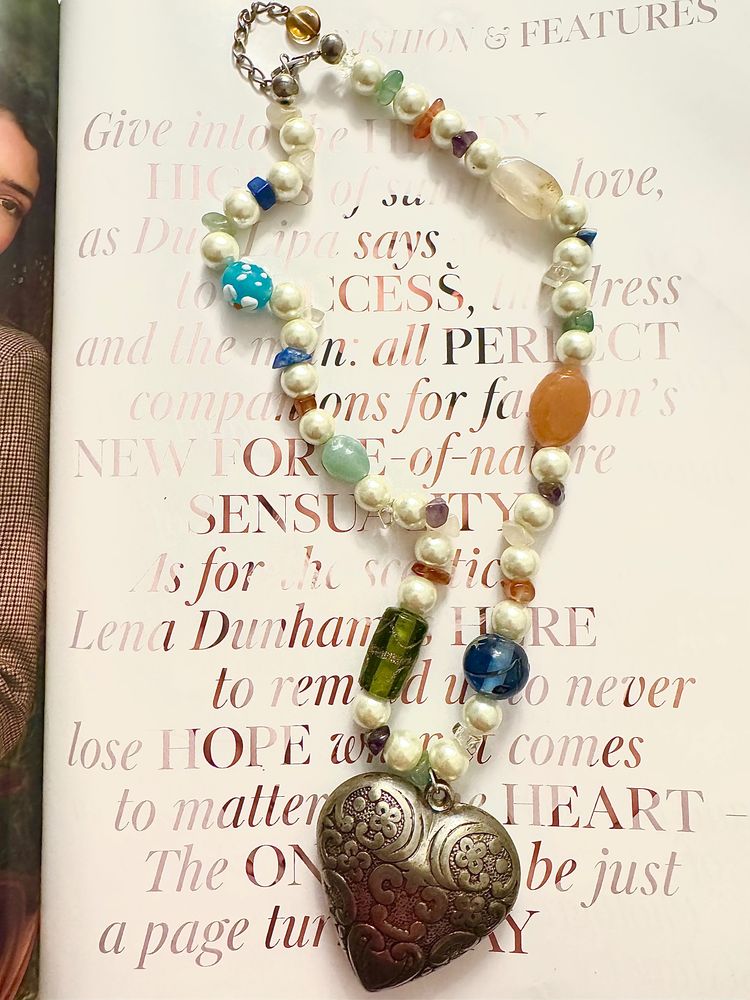 Handmade Multi-Gem Pearl Heart Pendant Necklace - 18-22 inches 