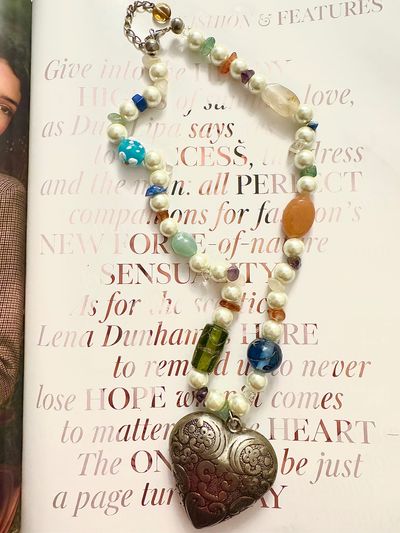 Handmade Multi-Gem Pearl Heart Pendant Necklace - 18-22 inches