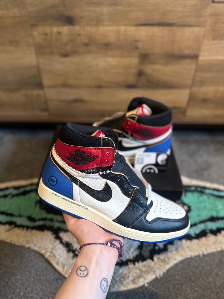 Jordan 1 Retro High OG SP “Fragment x Union LA Varsity Red Sport Royal” U.K. 11