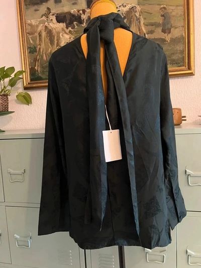 COS Dark Green Paisley Jacquard 41% Silk-Blend Scarf Blouse – New With Tags 125 €