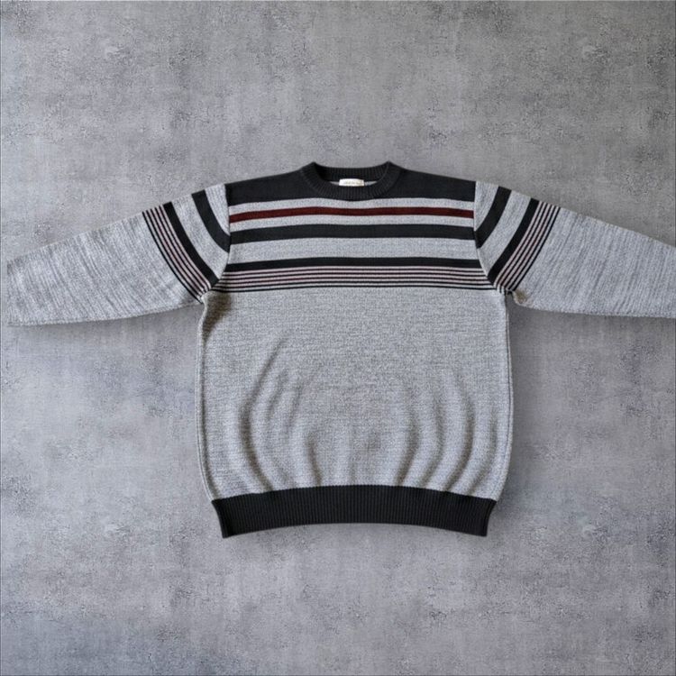 Grey Striped Sweater wełna 