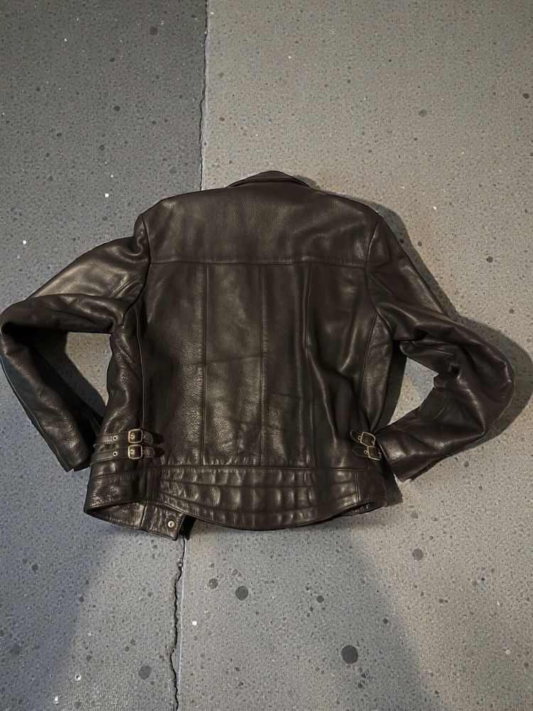 Immagine di Black Leather Biker Jacket With Orange Quilted Lining 3