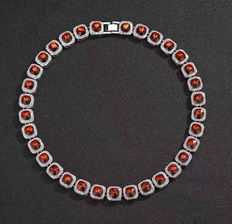 Silver Necklace With Red Gemstones image 1
