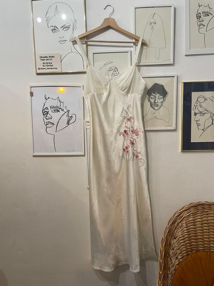 Slip white satin slip dress with floral embroidery product image