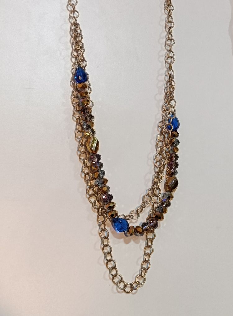 Boho Chic Blue and Bronze Crystal Multi-Chain Statement Necklace 3