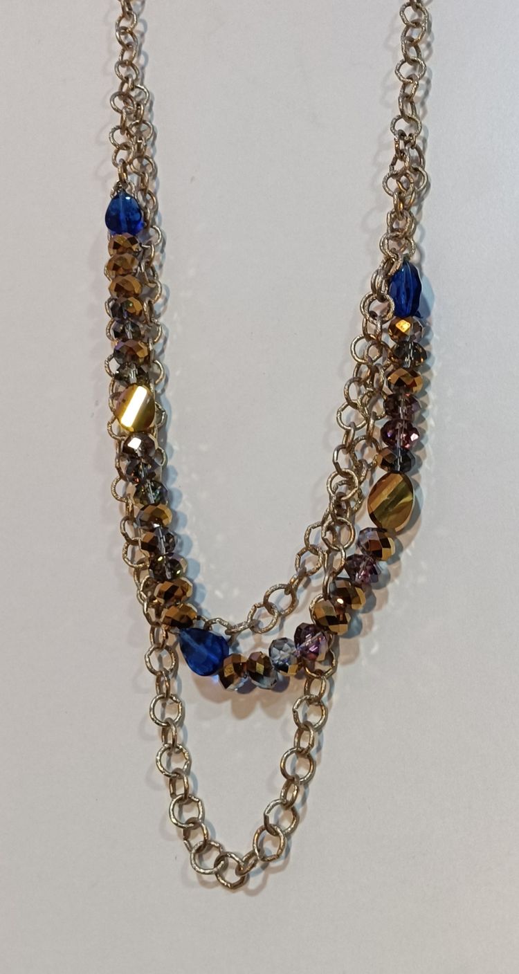 Boho Chic Blue and Bronze Crystal Multi-Chain Statement Necklace