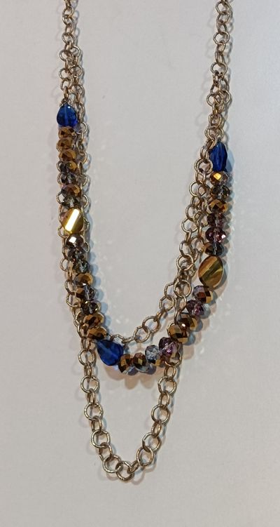 Boho Chic Blue and Bronze Crystal Multi-Chain Statement Necklace
