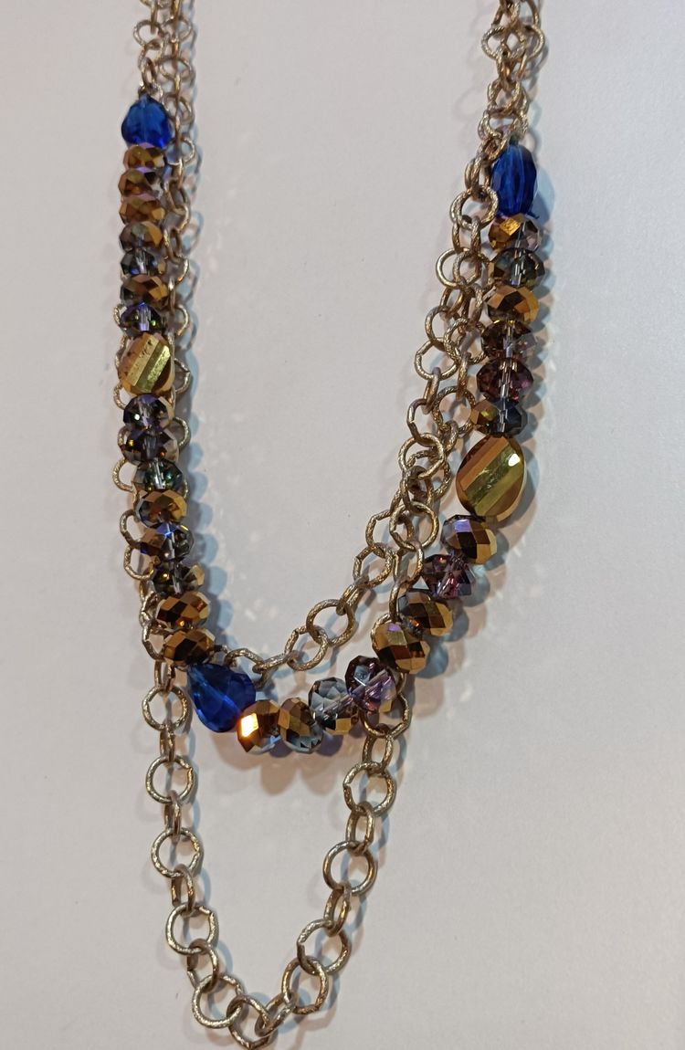 Boho Chic Blue and Bronze Crystal Multi-Chain Statement Necklace 2