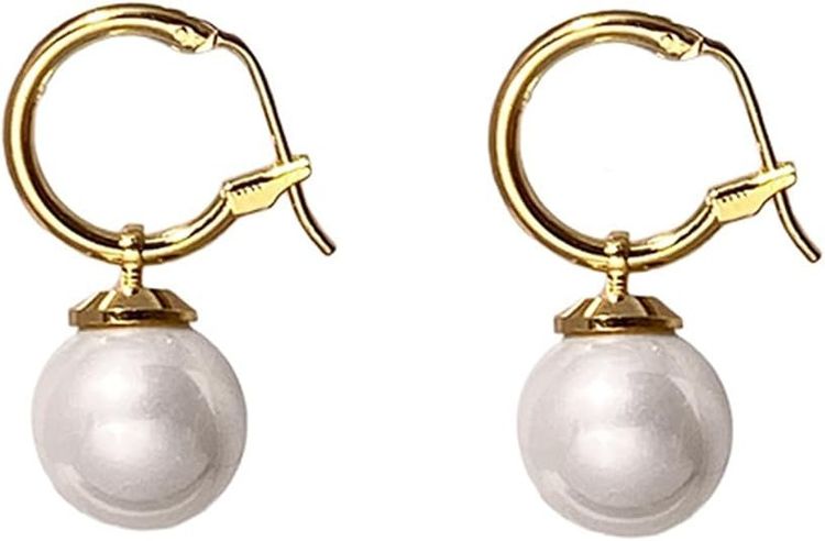 Gold Hoop Earrings With White Pearl Drops