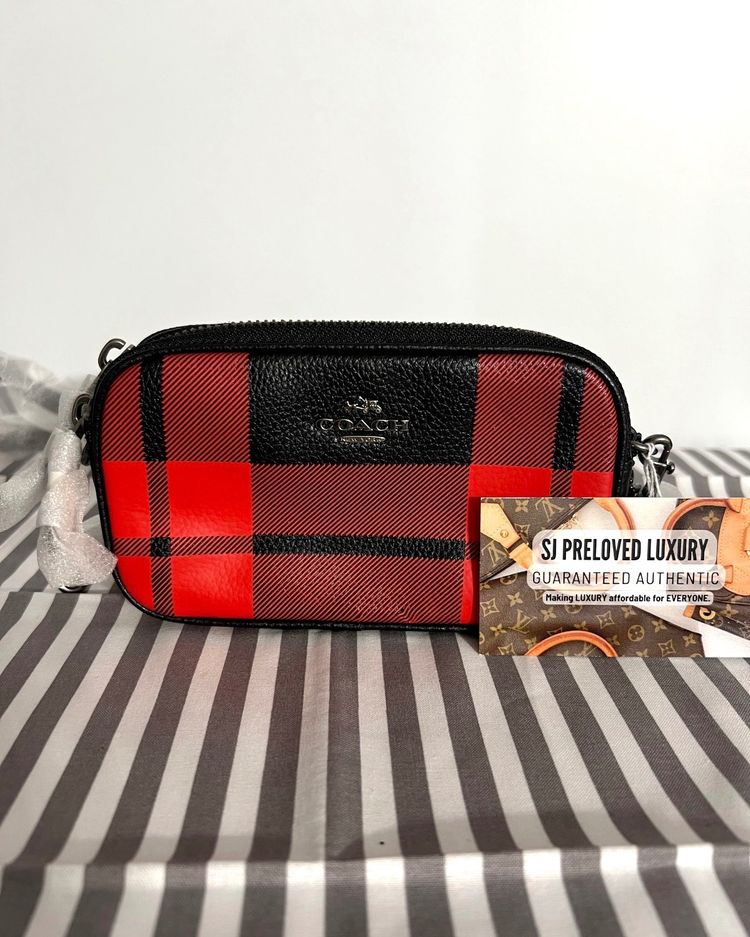 Coach Coach Red And Black Plaid Wristlet Pouch product image