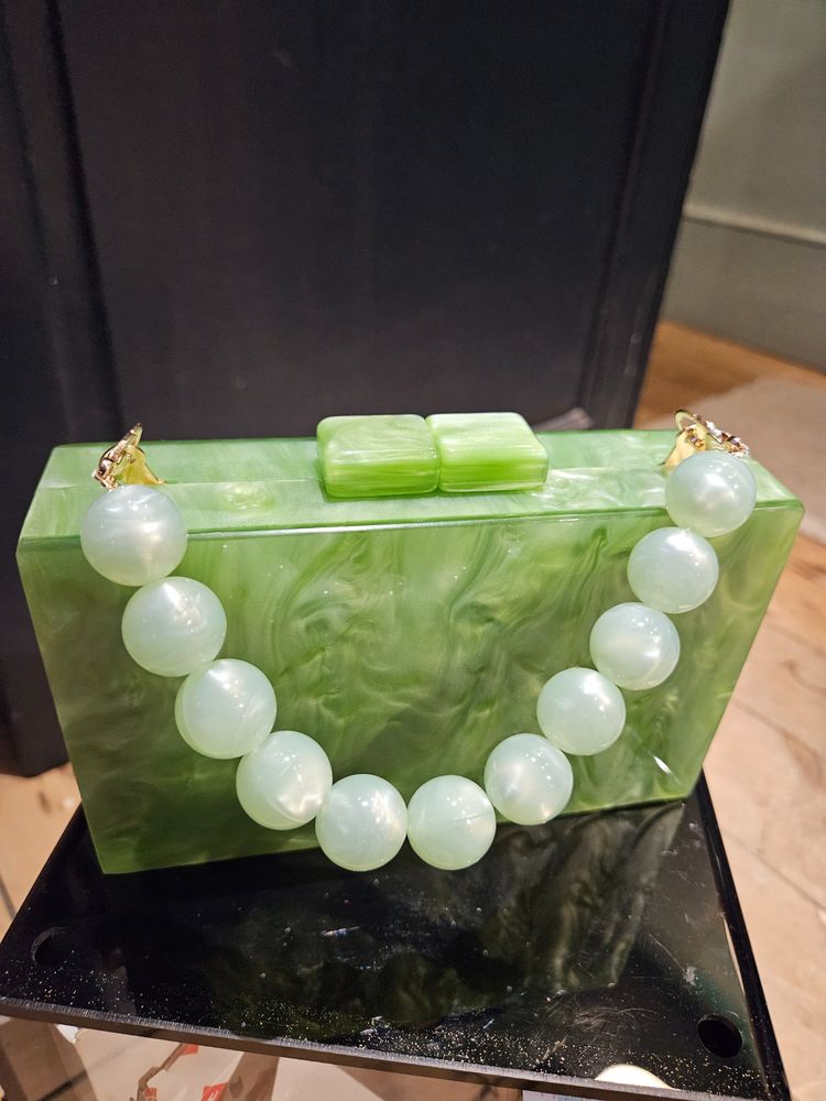 Other Green Marbled Clutch Bag With Pearl-Like Handle product image