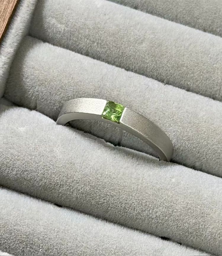 Silver Ring With Green Square Gemstone image 1