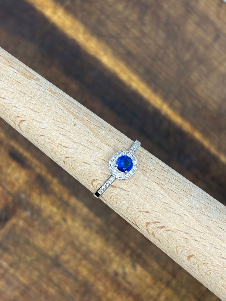 Sterling Silver Blue Stone Halo Ring