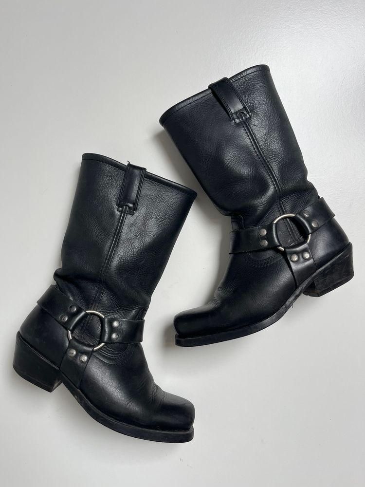 y2k black leather biker boots 