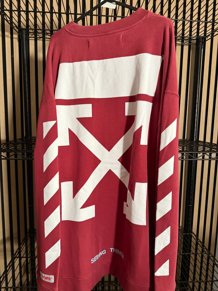 O2 Off-White Diagonal Arrows Red Sweater Brand New