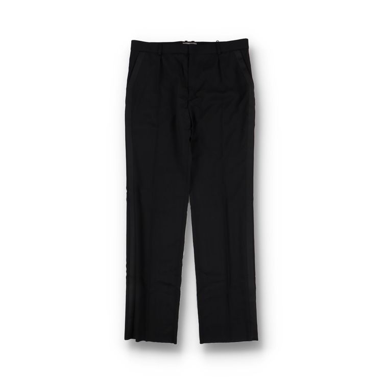 Saint Laurent Paris Black Satin Stripe Straight-Leg Tuxedo Trousers
