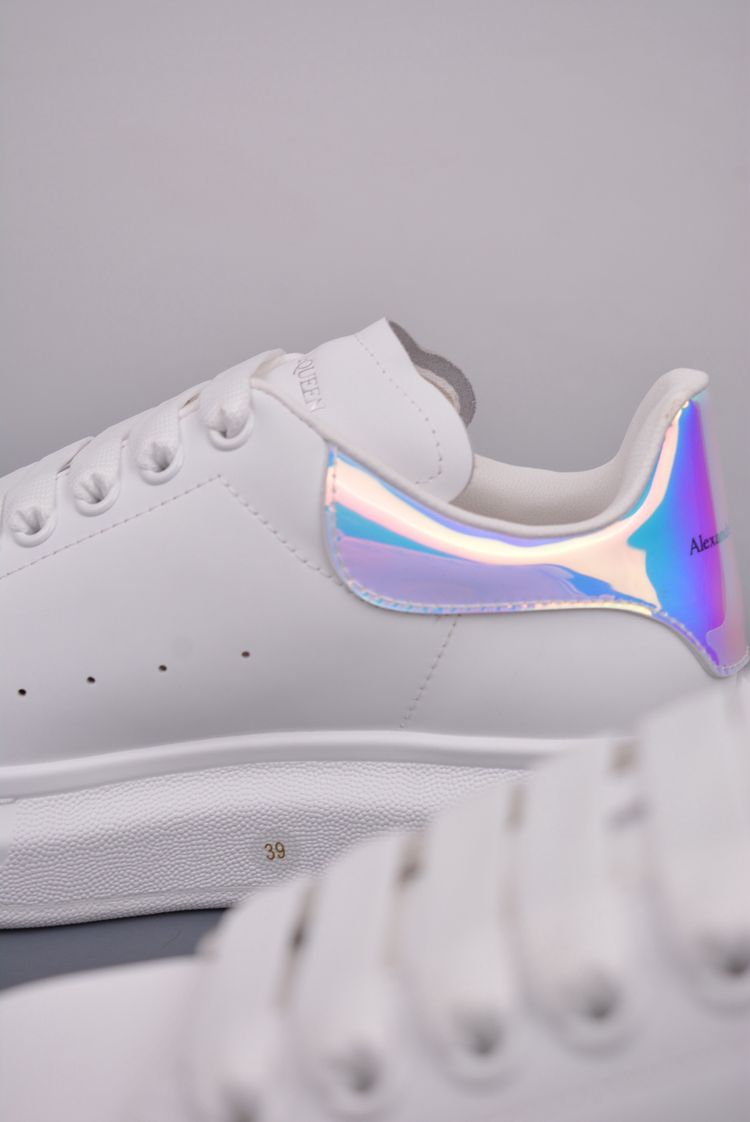 Alexander Mcqueen White Sneakers With Iridescent Heel Detail image 9